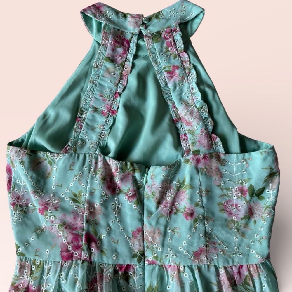 New Eliza J Dress Mint Green Floral Eyelet Halter Dress Size 8 - Picture 9 of 13